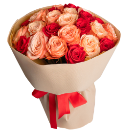 Scarlet and Cream Rose Bouquet