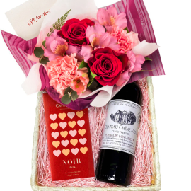 Bordeaux, Roses and Choc Gift Basket
