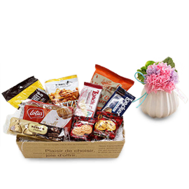Sweet Gift Basket with Flower Arrangement