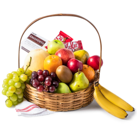 Geschenkkorb mit Obst und Schokolade