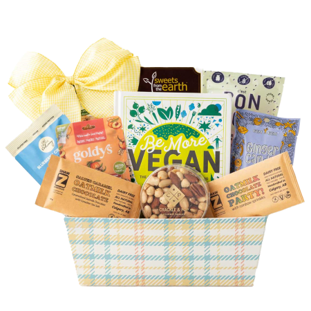 Korb mit veganen Wellness-Leckereien