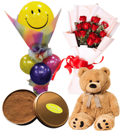 Überraschungsschokolade und Blumen