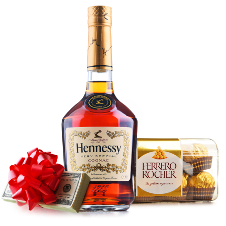 Bargeld mit Schokolade und Cognac