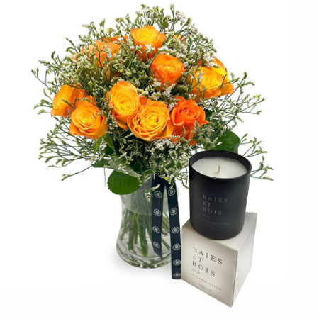 Goldenes Blumenstrauß- und Kerzenset