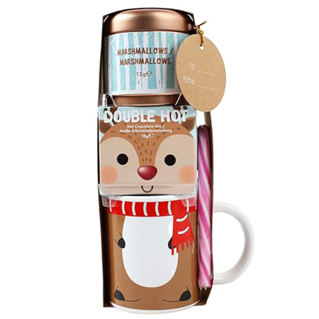 Schneebedecktes Rentier-Kakao-Geschenkset