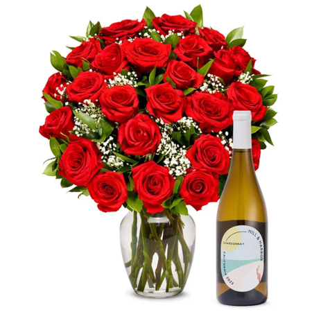 Zwei Dutzend Rosen und Chardonnay